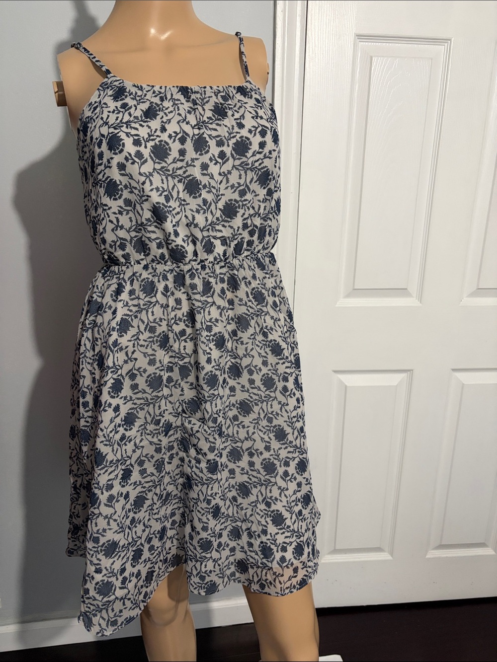LOFT Navy and White Floral Midi Sundress